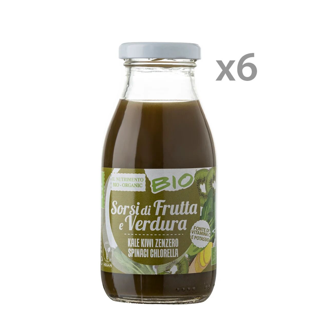 Probios 6 bottigliette - Smoothies BIO Kale, Kiwi, Zenzero, Spinaci e Chlorella 250 ml
