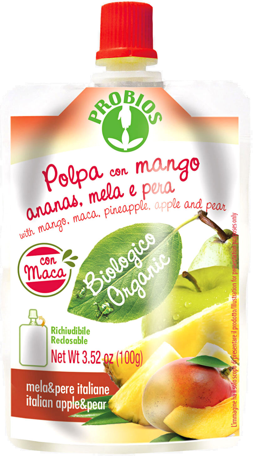 PROBIOS Polpa Con Mango, Ananas, Mela E Pera 1 Cheer-Pack Da 100 Grammi