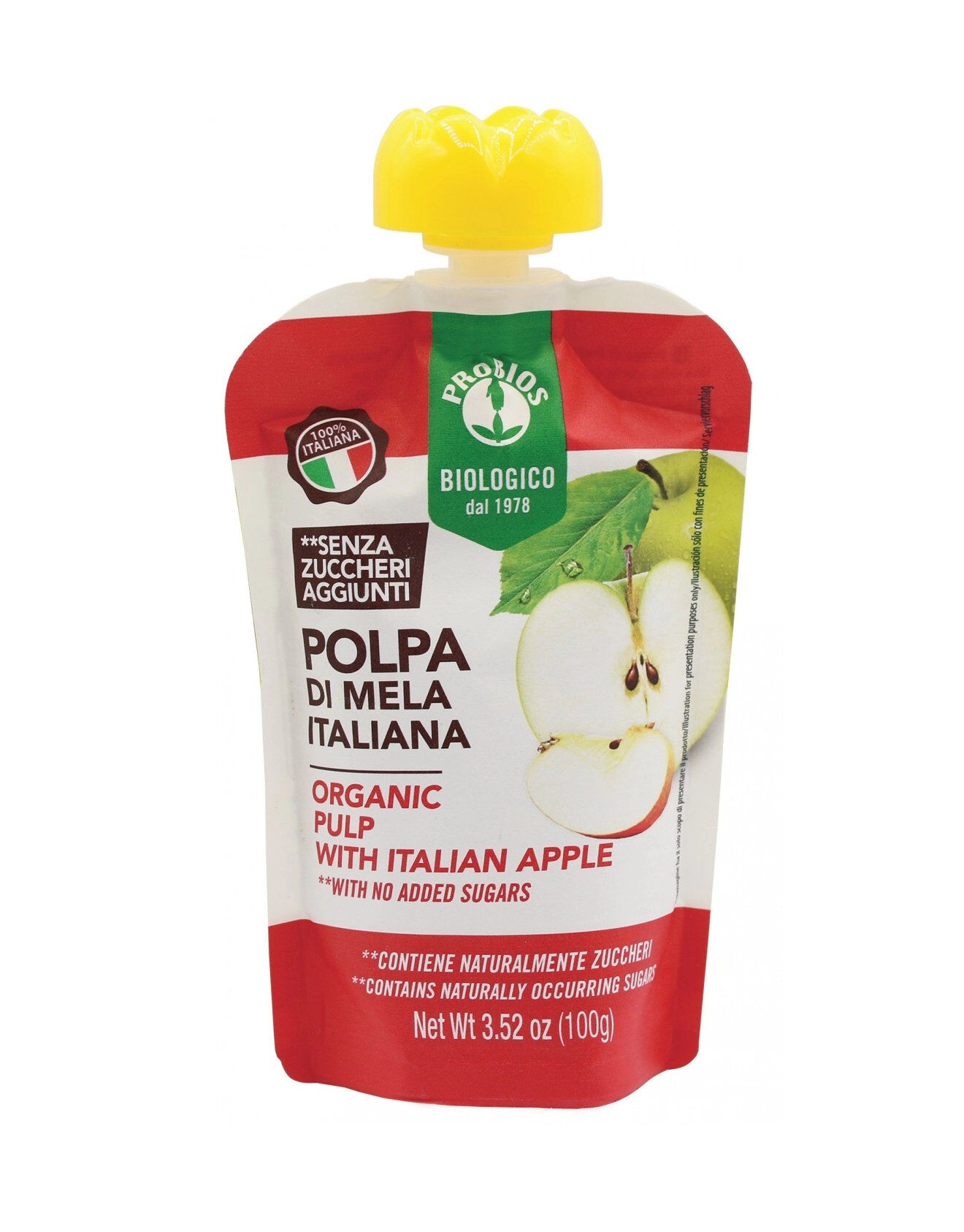 PROBIOS 100% Polpa Di Frutta - Mela Italiana 1 Doypack Da 100 Grammi Mela