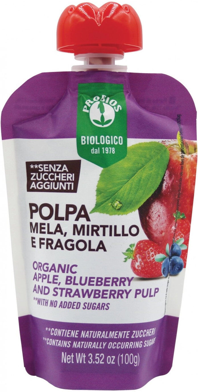 PROBIOS 100% Polpa Di Frutta - Mirtillo E Fragola 1 Doypack Da 100 Grammi