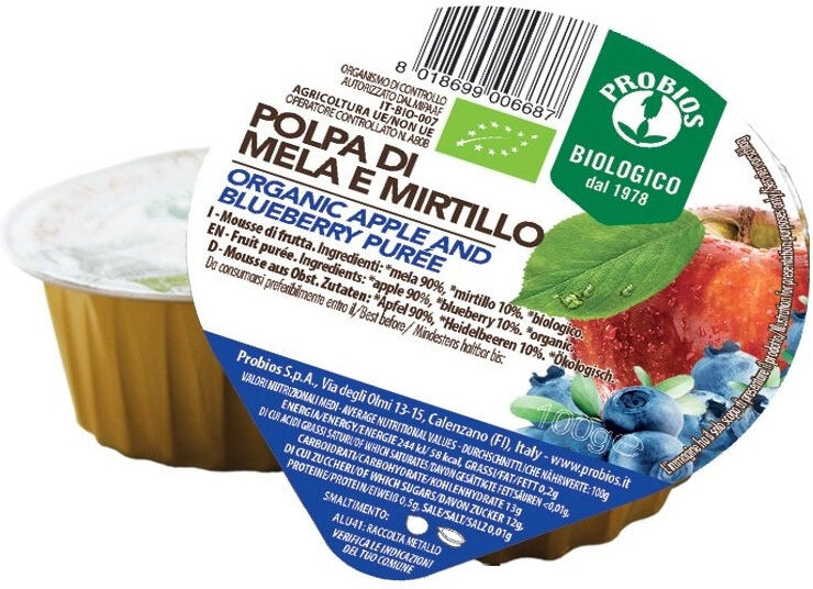 PROBIOS 100% Polpa Di Frutta - Mela E Mirtillo 1 Vaschetta Da 100 Grammi