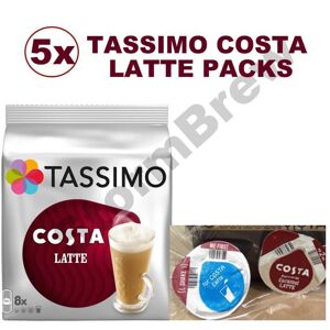 Tassimo Costa Latte Coffee Pods, Packs of 5, 40 Drinks