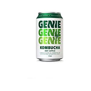 GENIE LIVING DRINKS - Dry Apple Kombucha, Delicious Adult Soft Drinks, Fermented 10 Days for Gut Health, 100% Vegan, No Sweeteners, No Nasties, Made in the UK, Natural Energy, 12 x 330ml Cans