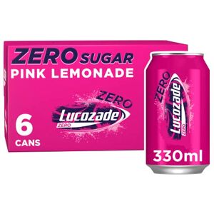 Lucozade Zero Fizzy Drink, Pink Lemonade Flavour, Sugar Free, Low Calorie, 6 Pack, 330ml Cans