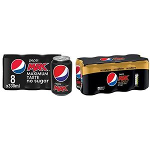 Pepsi Max Cans, 8 x 330ml & Max No Caffeine & No Sugar Soft Drinks, 8 x 330ml