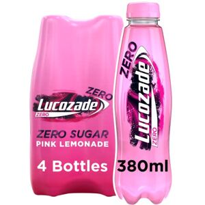 Lucozade Zero Fizzy Drink, Pink Lemonade Flavour, Sugar Free, Low Calorie, 4 Pack, 380ml Bottles