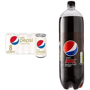 Pepsi Diet, Caffeine Free, 8 x 330 ml and Max No Sugar Bottle, 2 Litre