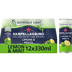 San Pellegrino Italian Sparkling DrinksTastefully Light Sparkling Lemon & Mint Canned Soft Drink 12 x 330ml 74 kCals per Can