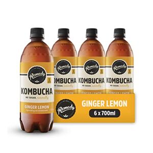 Remedy Kombucha Tea - Ginger Lemon - Sparkling Live Cultured Drink - Naturally Sugar Free Soft Drink - Probiotic Drink for Gut Health - 6x700ml