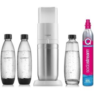 SodaStream Duo Sparkling Water Maker, Sparkling Water Machine & 2x 1L Fizzy Water Bottles, Retro Drinks Maker w. BPA-Free Water Bottle, Glass Carafe & Co2 Gas Bottle for Home Carbonated Water - White