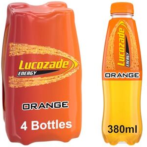 Lucozade Energy Drink, Orange Flavour, Fizzy, 4 Pack, 380ml Bottles