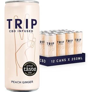 TRIP CBD Drink, Sparkling Peach Ginger Fizzy Drink, Low Calorie, Vegan, Stress & Anxiety Relief (Pack of 12 x 250ml)