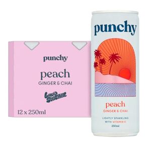 Punchy Drinks - Peach, Ginger & Chai sparkling water - Premium Soft Drink, Vitamin D, All Natural, Low Calorie, Non Alcoholic, 12 x 250ml