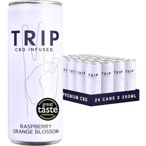 TRIP CBD Drink, Sparkling Raspberry Orange Blossom Fizzy Drink, Low Calorie, Vegan, Stress & Anxiety Relief (Pack of 24 x 250ml)