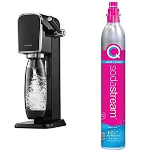 SodaStream Art Sparkling Water Maker, Sparkling Water Machine & 1L Fizzy Water Bottle, Retro Drinks Maker w. BPA-Free Water Bottle & 2x 60L SodaStream Gas Cylinders for Home Carbonated Water - Black