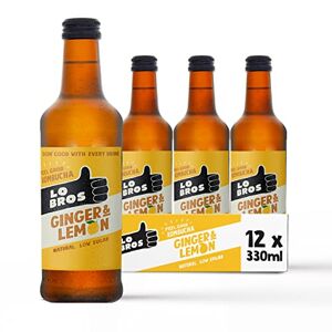 Lo Bros Kombucha - Ginger & Lemon - Sparkling Refreshing Drink with Natural Ingredients and Live Cultures, Supports Gut Health, Low Sugar, Vegan, Bottles- 12 x 330ml