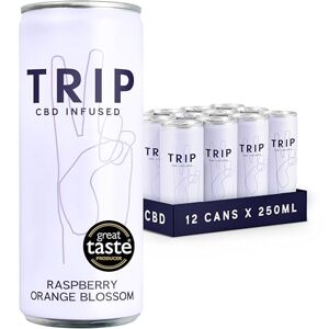 TRIP CBD Drink, Sparkling Raspberry Orange Blossom Fizzy Drink, Low Calorie, Vegan, Stress & Anxiety Relief (Pack of 12 x 250ml)