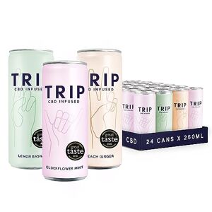 TRIP CBD Drink, Sparkling Mixed Pack Fizzy Drink, Low Calorie, Vegan, Stress & Anxiety Relief (Pack of 24 x 250ml)