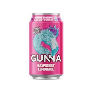 Gunna Fizzy Drinks, Raspberry Pink Lemonade Cans, Natural, Vegan, Sparkling Natural Soft Drink, Real Raspberry and Lemon Flavour Immune Boosting Drink 330ml