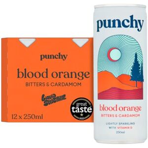 Punchy Drinks - Blood Orange, Bitters & Cardamom sparkling water - Premium Soft Drink, Vitamin D, All Natural, Low Calorie, Non Alcoholic - 12 x 250ml