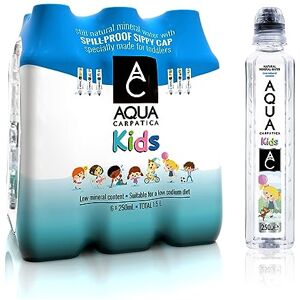 AQUA Carpatica Kids 250ml x 6 - Pure Natural Still Mineral Water for Children with Spill-Proof Sippy Cap, Virtually Nitrate-Free, Low Sodium, Naturally Alkaline, Perfect for Lunchboxes,100% Recyclable