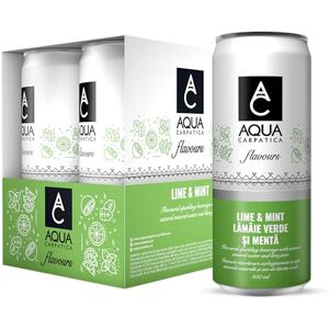 AQUA Carpatica Sparkling Flavours Lime & Mint 330ml x 4 - Natural Fruit Juice Infused Sparkling Water, No Added Sugar, Naturally Alkaline, Sweetened with Agave Syrup, Rich in Minerals