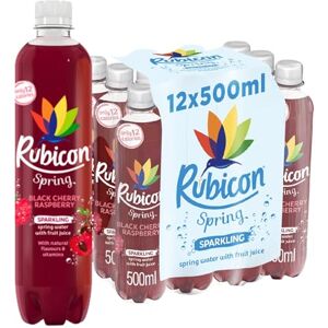 Rubicon Spring 12 Pack Black Cherry Raspberry, Sparkling Spring Water with Real Fruit Juice & Natural Flavours, Only 13 Calories - 12 x 500ml Multipack Bottles