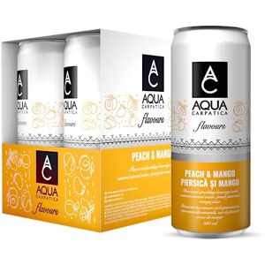 AQUA Carpatica Sparkling Flavours Mango & Peach 330ml x 4 - Natural Fruit Juice Infused Sparkling Water, No Added Sugar, Naturally Alkaline, Sweetened with Agave Syrup, Rich in Minerals