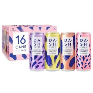 Dash Water Mixed Pack - 16 x Flavoured Sparkling Spring Water - Raspberry, Lemon, Blackcurrant & Peach - Infused with Wonky Fruit (16 x 330 ml cans)
