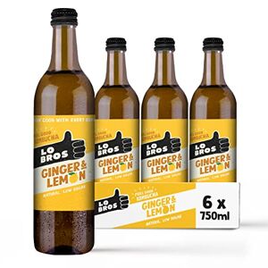 Lo Bros Kombucha - Ginger & Lemon - Sparkling Refreshing Drink with Natural Ingredients and Live Cultures, Supports Gut Health, Low Sugar, Vegan, Bottles- 6 x 750ml