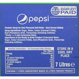 Pepsi Regular Post Mix BIB Syrup for Dispensers - Makes 42 Litres Finished Product - 7 Litres