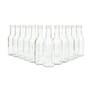 12er Set Bordeaux 250 ml Glasflasche zum Abfüllen von Wein, Likör & Spirituosen + Deckel PP 28 Silber Aluminium