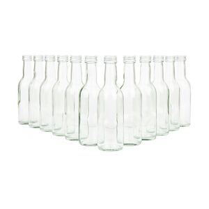 12er Set Bordeaux 250 ml Glasflasche zum Abfüllen von Wein, Likör & Spirituosen + Deckel PP 28 Silber Aluminium