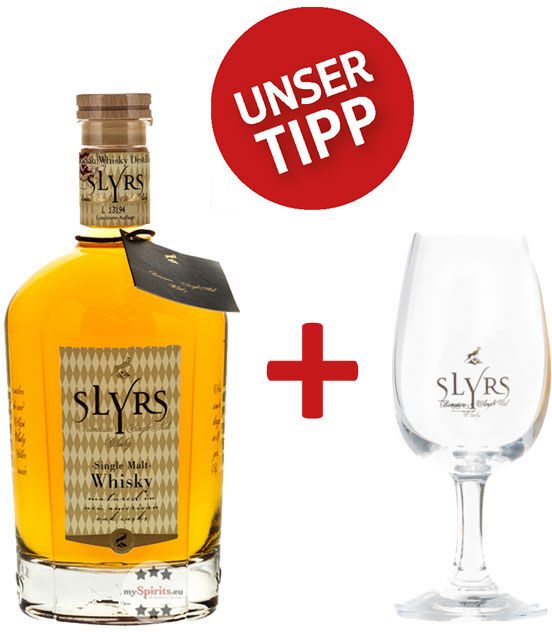 SLYRS Destillerie Slyrs Single Malt Whisky & Whiskyglas (43 % vol., 0,7 Liter)