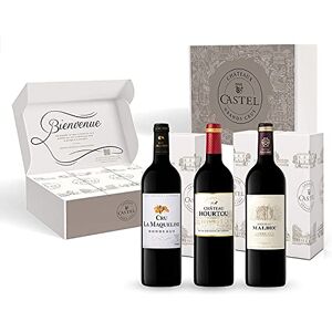 Castel Chateaux Grands Crus Coffret Cadeau Vin Rouge Prix Plaisir Vin de Bordeaux – Cru la Maqueline – Château Hourtou – Château Malbec 3x75cl - Publicité