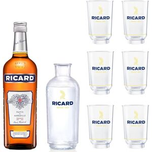 RICARD Pack  Pastis de Marseille + 6 verres + Carafe Apéritif anisé 45%, 70cl - Publicité