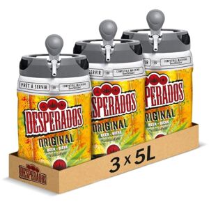 Desperados Pack de 3 Fûts 5L Bière  Original Blonde Aromatisée 5,9° Compatible Tireuse BeerTender, Utilisable sans Machine à Bière, à Domicile - Publicité