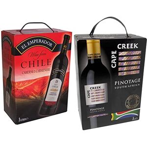 BIB EL EMPERADOR El Emperador Vin rouge chilien Cabernet Carmenere cubi 3L Bag in Box, Valle Central Chili (1 x 3 L) & Cape Creek Vin rouge d'Afrique du Sud Pinotage Bag in Box BIB (1 x 3L) - Publicité