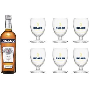 RICARD Pack Pastis de Marseille + 6 verres Apéritif anisé 45%, 70cl - Publicité