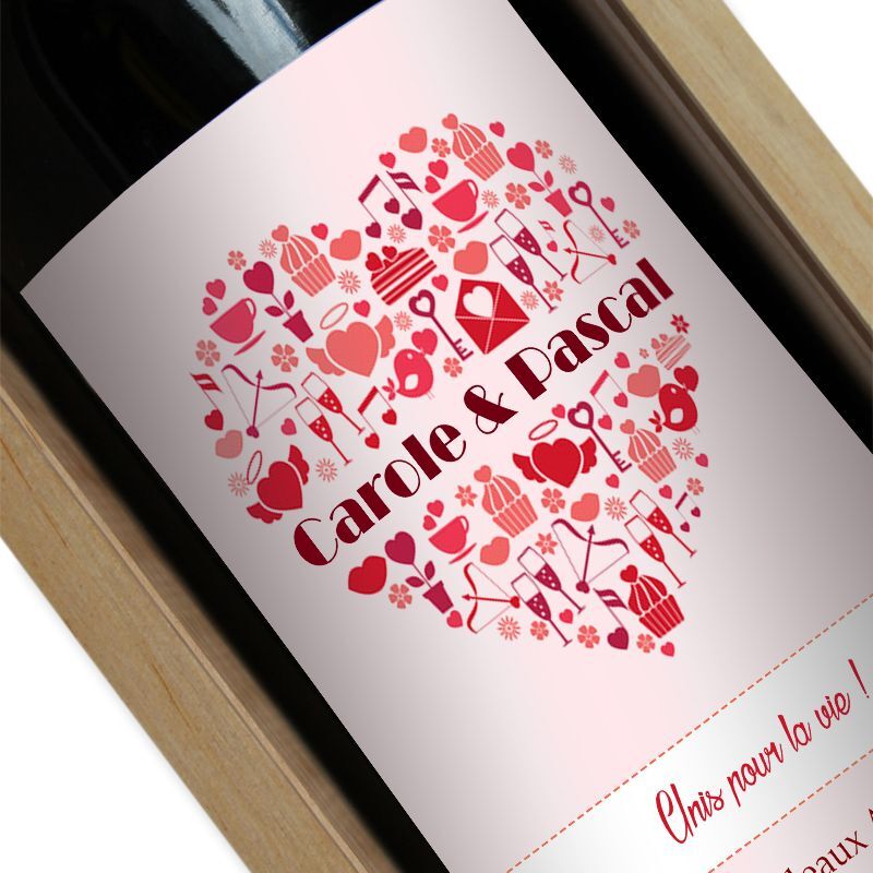 Amikado Bouteille de vin personnalisée Coeur prénom