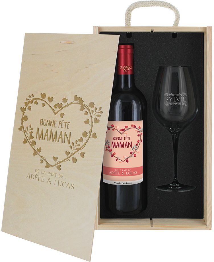 Amikado Coffret à vin 2 pièces personnalisé Bonne fête Maman