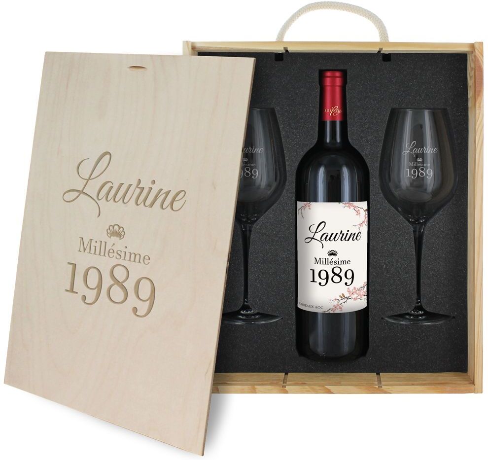 Amikado Coffret à vin 3 pièces personnalisé anniversaire