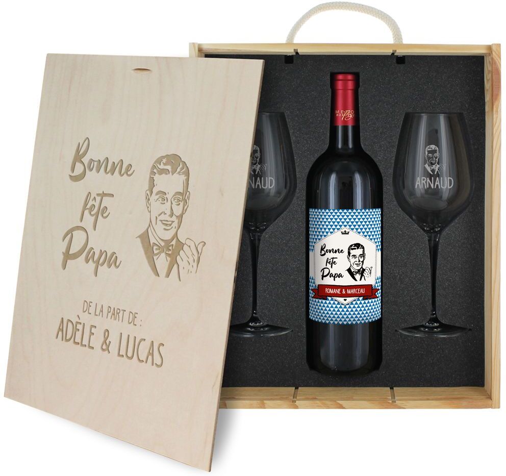 Amikado Coffret à vin 3 pièces personnalisé Fête des Pères