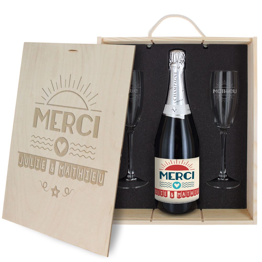 Amikado Coffret à Champagne personnalisé Merci