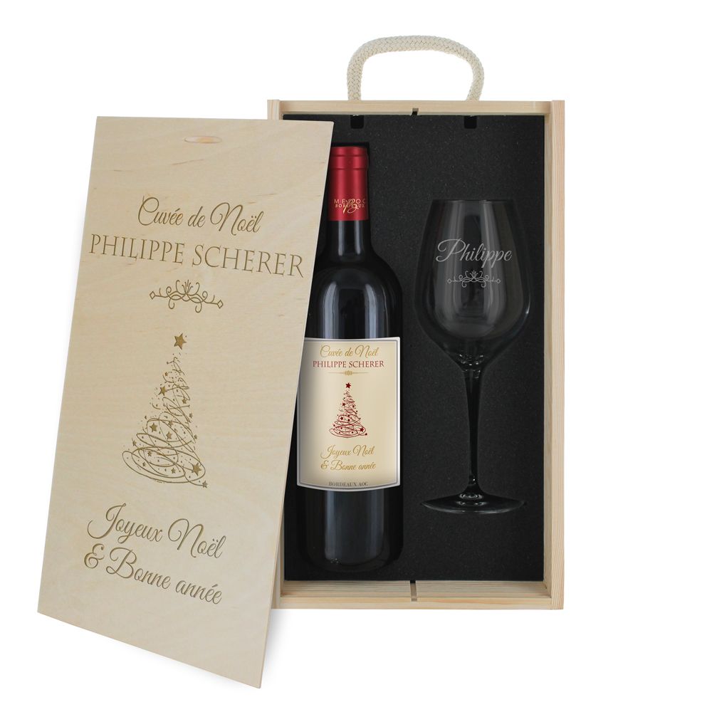 Amikado Coffret à vin 2 pièces personnalisé Noël