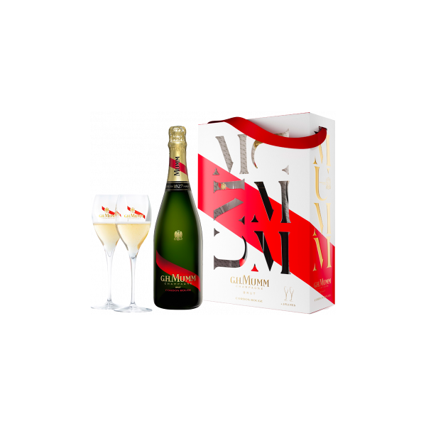 champagne mumm - cordon rouge - cofanetto 2 flute