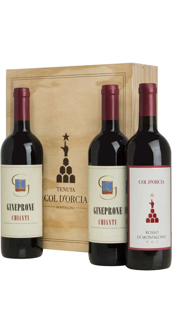Col d'Orcia Cassa di legno 3 vini 2 chianti e rosso montalcino