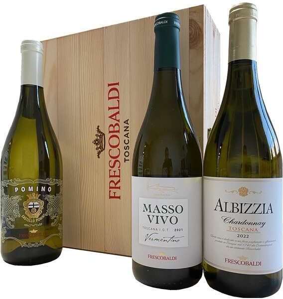 FRESCOBALDI Cassa di legno 3 vini: albizzia, massovino e pomino bianco