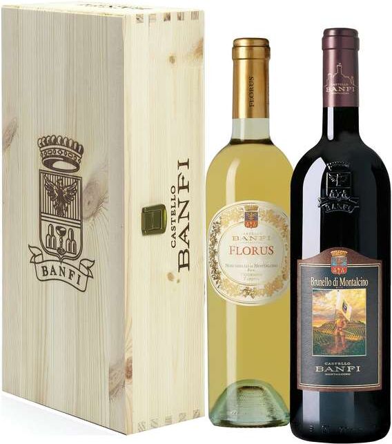 Cassa di legno brunello e moscadello di montalcino cantina banfi