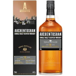 Auchentoshan 18 Years Old Single Malt Lowland Scotch Whisky Triple Distilled Smooth Vanilla, Citrus & Toasted Almonds Aged in ex Bourbon Casks 40% ABV 70cl